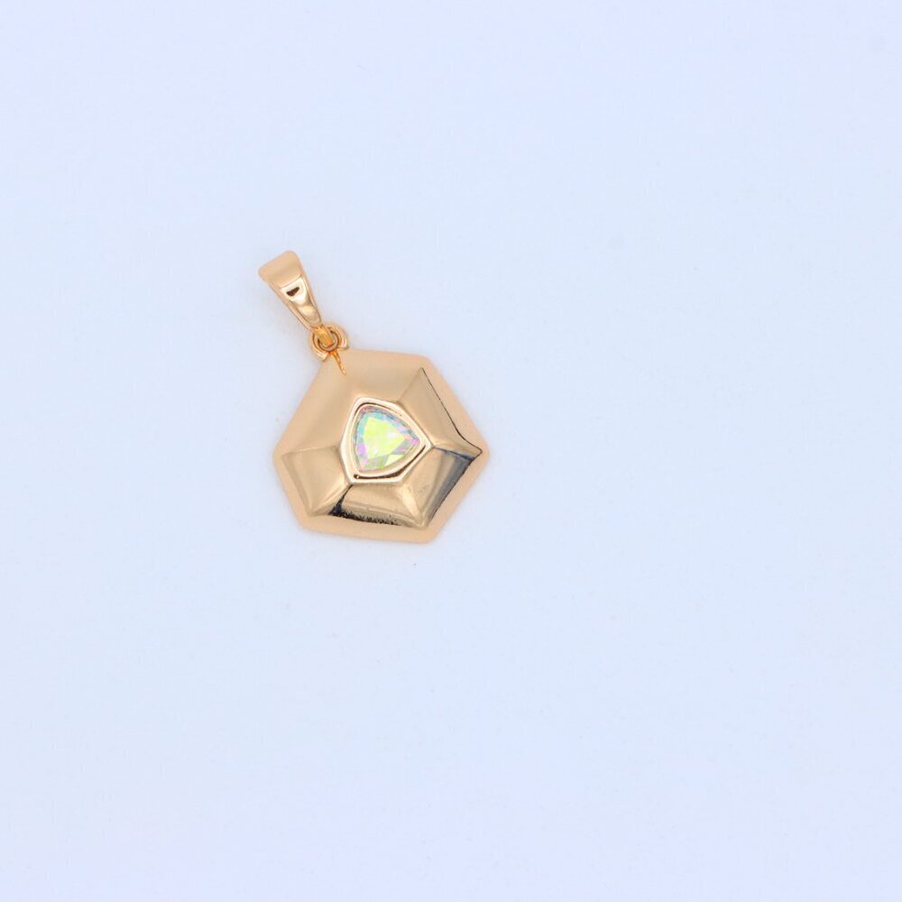 "Gold-Plated Satin White Pendant with Iridescent Center Stone, XPPT1749 - Picture 11 of 13